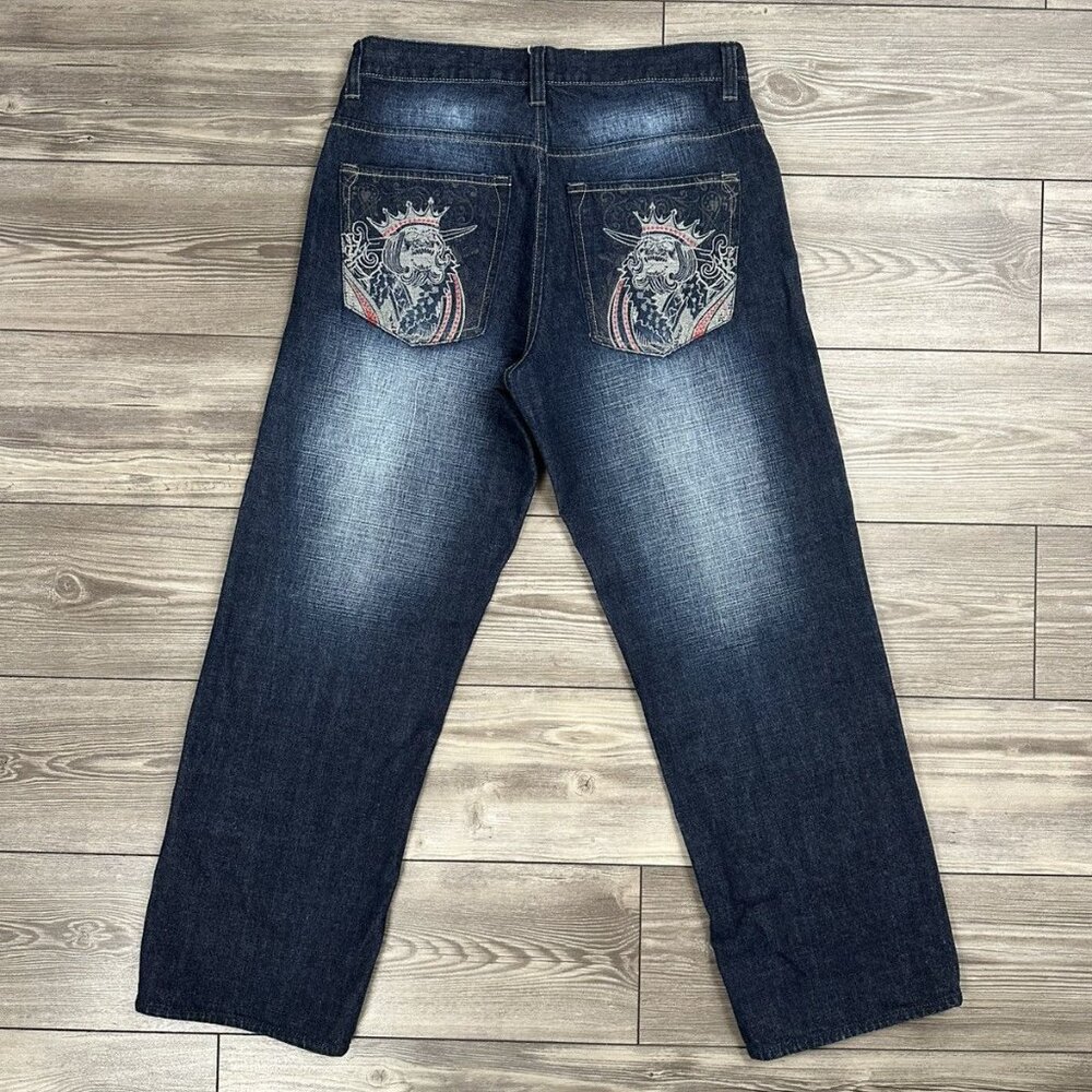 Crazy Vintage Y2K Avirex Embroidered Baggy Denim Jeans